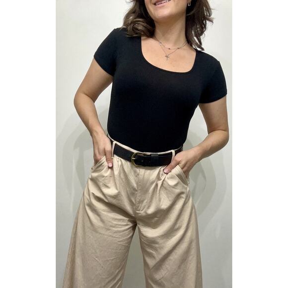 Madewell Beige Tan Relaxed Button Front Relaxed Fit Wide-Leg Pants Size 14 - Picture 14 of 14